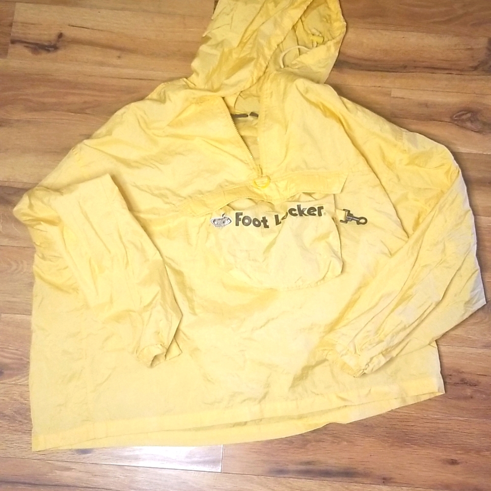 Vintage Foot Locker Yellow Windbreaker Hooded Pullover-Travel built in bag